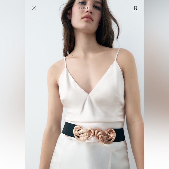 ZARA BUCKLED STRETCH BELT BLACK WITH GOLD TONE BUCKLE SZ 32 - Picture 2 of 6